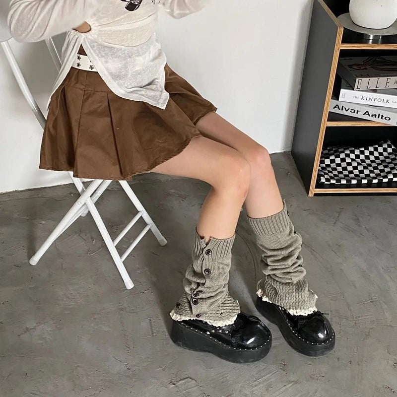 Palandot Stacked Stocking Cover With Lace Japanese Korean Medium-Style All-Match Sub-Culture Leg Cover Spice Girls Multicolor Button - Image 4